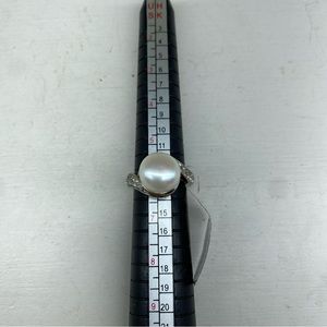 Sterling Silver Large White Pearl Ring With CZ Accents Size 6 NWT